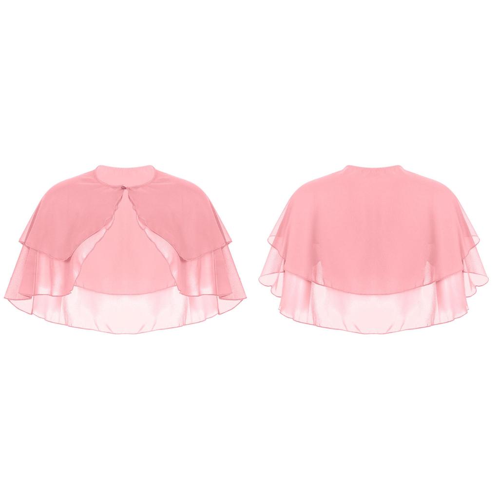 Women Elegant Pure Color Chiffon Shawl Cape Ruffle 2-Layer Chiffon Wraps Bolero Dress Accessory for Party Wedding