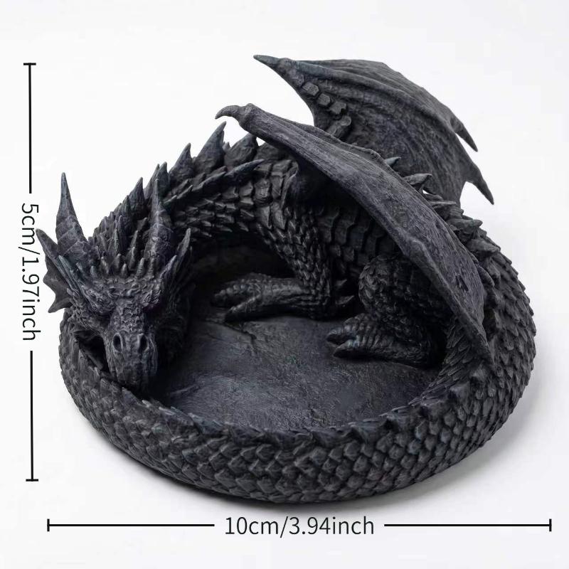 Dragon Guardian Jewelry Tray Coiled Dragon 3D Printed Figurine Holder for Study Desktop Decor Key Small Item Storage