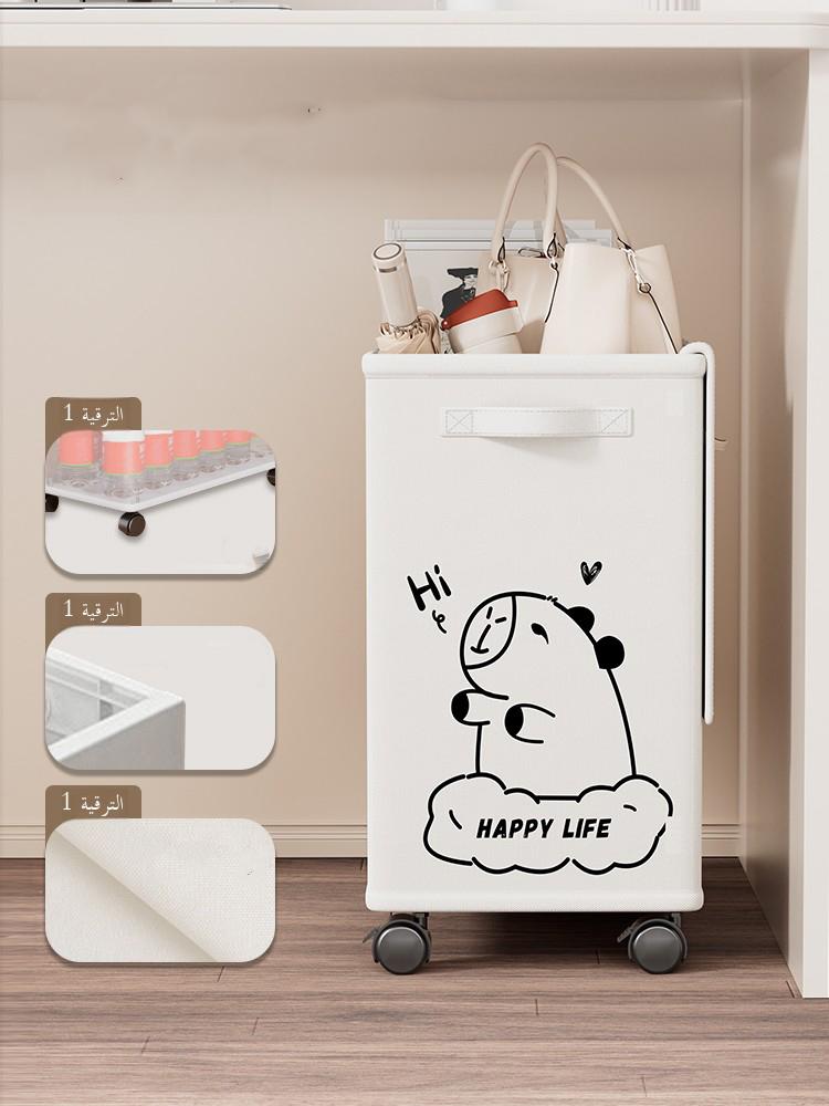 1pc Movable Storage Basket Oxford Cloth Laundry Basket With Pulleys Large Capacity Foldable Office Storage Rack Snacks Trolley
