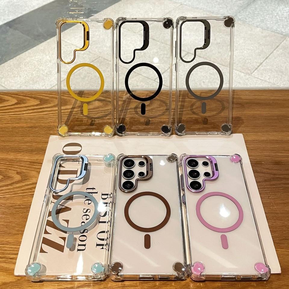 Applicable to Samsung s26ultra mobile phone case transparent magnetic suction s25u lens holder four corners anti-drop 24u protective case