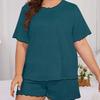 Cross-border Foreign Trade for Women's 2026 Summer New Thin Cool Loungewear Round Neck Solid Color Large Size Casual Suit