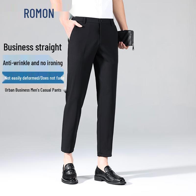 

ROMON Men s Slim-Fit Stretch Casual Business Cropped Pants 29