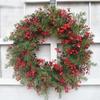 Simulation Leaf Red Berries Wreath Artificial Christmas Hanging Pendant Eucalyptus Garland  Porch