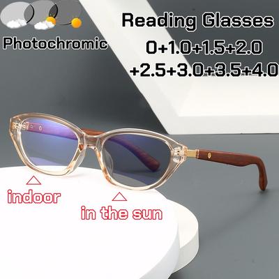 Outdoor Color Changing Reading Glasses Women Men New Retro CatEye Anti Blue Light Photochromic Presbyopia Eyeglasses Diopter+4.0