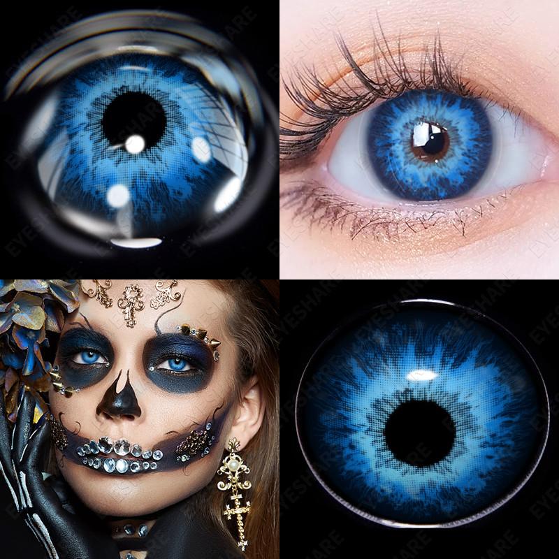 Eyeshare 1 Pair Blue Cosplay Contact Lenses for Eyes Blue Hot Anime Cosplay Lens 14.0~14.5mm Halloween Makeup Lens