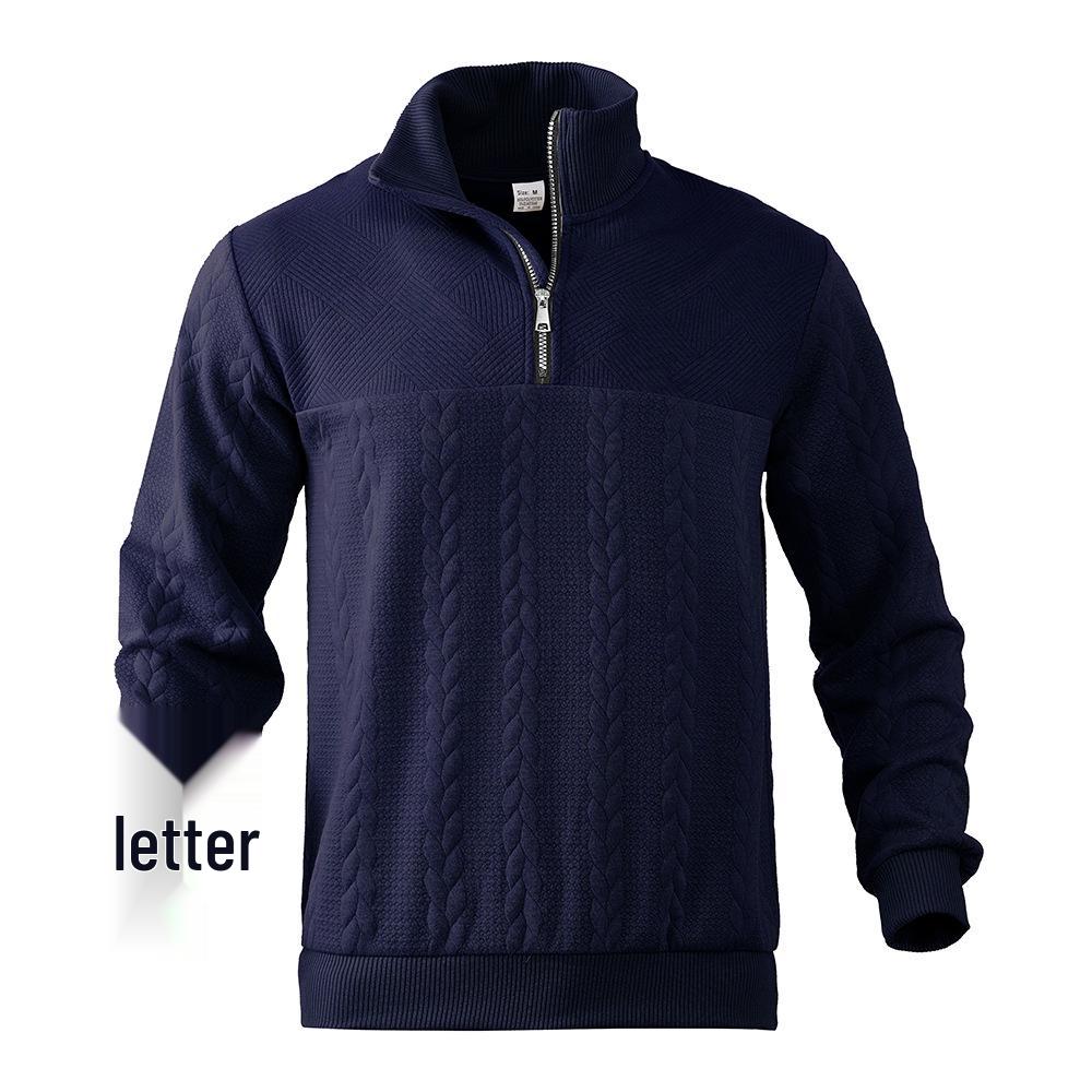 American Retro Stand-Up Collar Patchwork Knit Pullover Sweatshirt