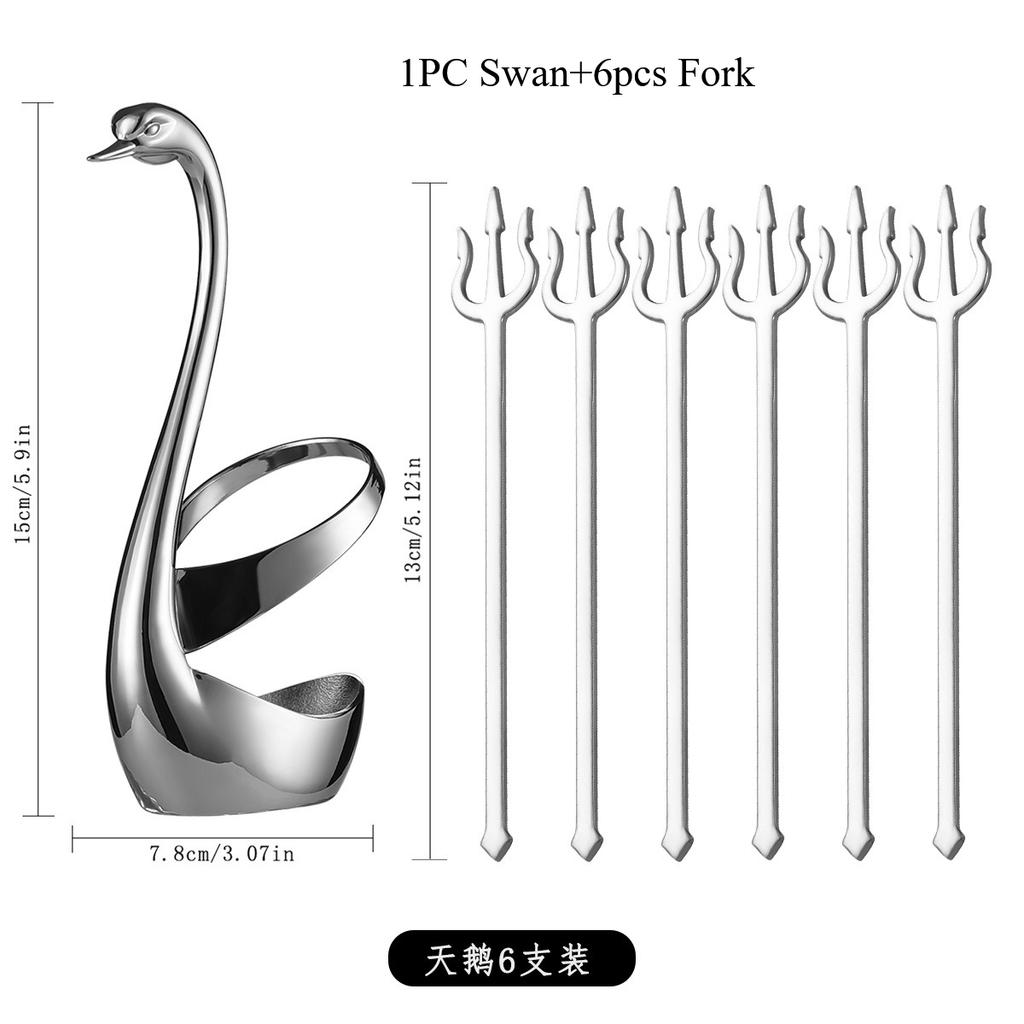 304 Swan Shape Tableware Holder Stainless Steel Fork Base Fruit Fork Dessert Spoon Cutlery Storage Rack 6-piece Set