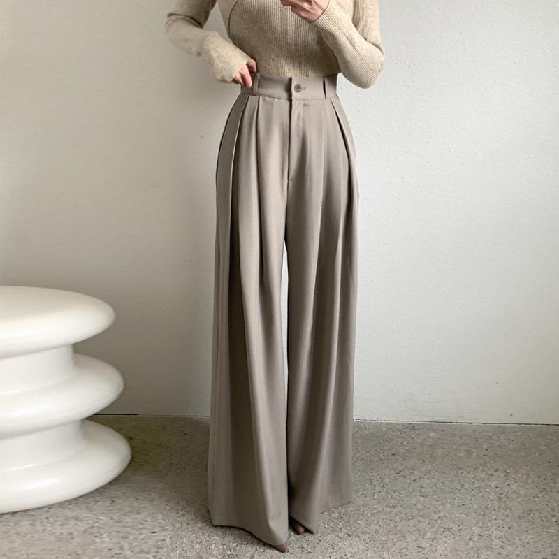 2026 Korean Chic High-Class Loose Drape Wide-Leg Casual Pants for Women Small хаки