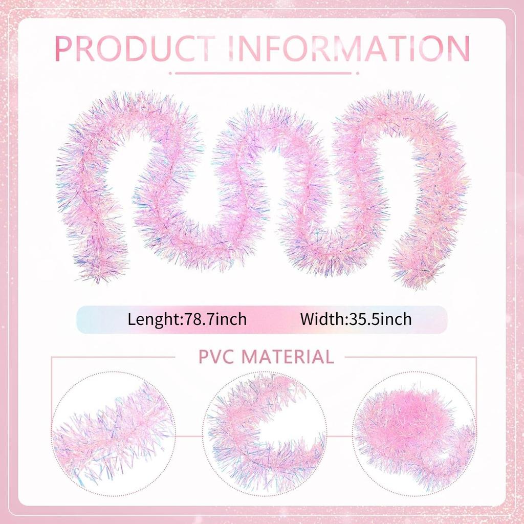 1-10PCS Pink Tinsel Garland Shiny Metallic Glitter Christmas Tree Valentine Wedding Birthday Home Party Decorations