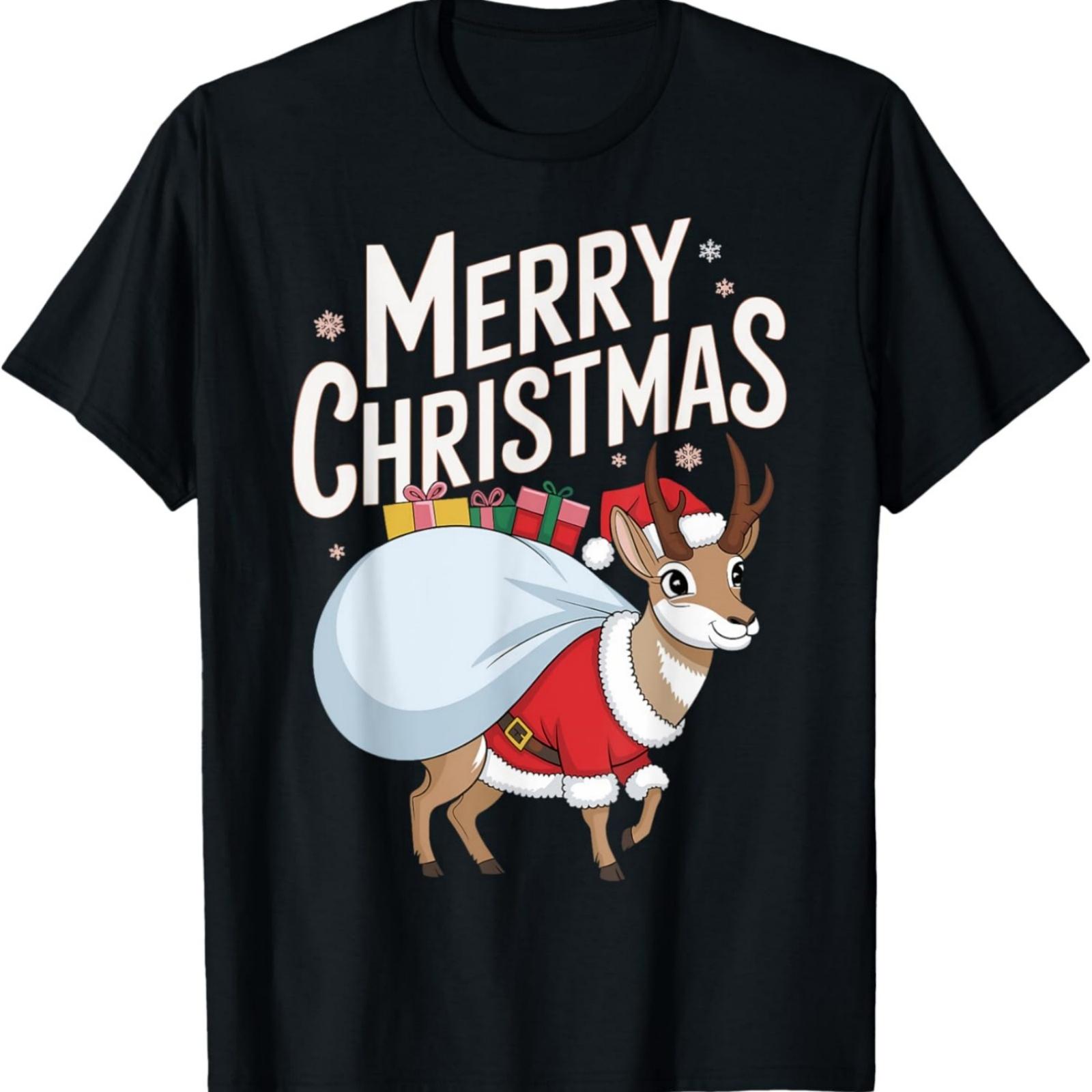 Merry Christmas Pronghorn Antelope T-Shirt S
