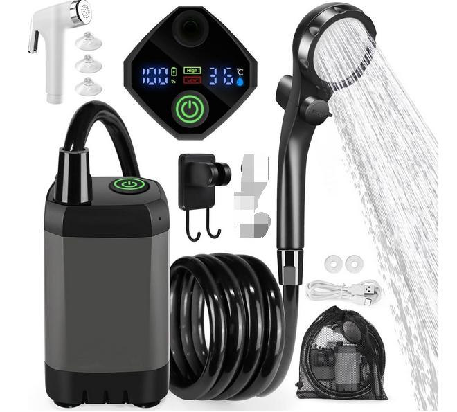

Portable Camping Shower Outdoor shower Rechargeable Electric Shower Pump With LED Display Mobile Shower Set For Hiking Travel чёрный