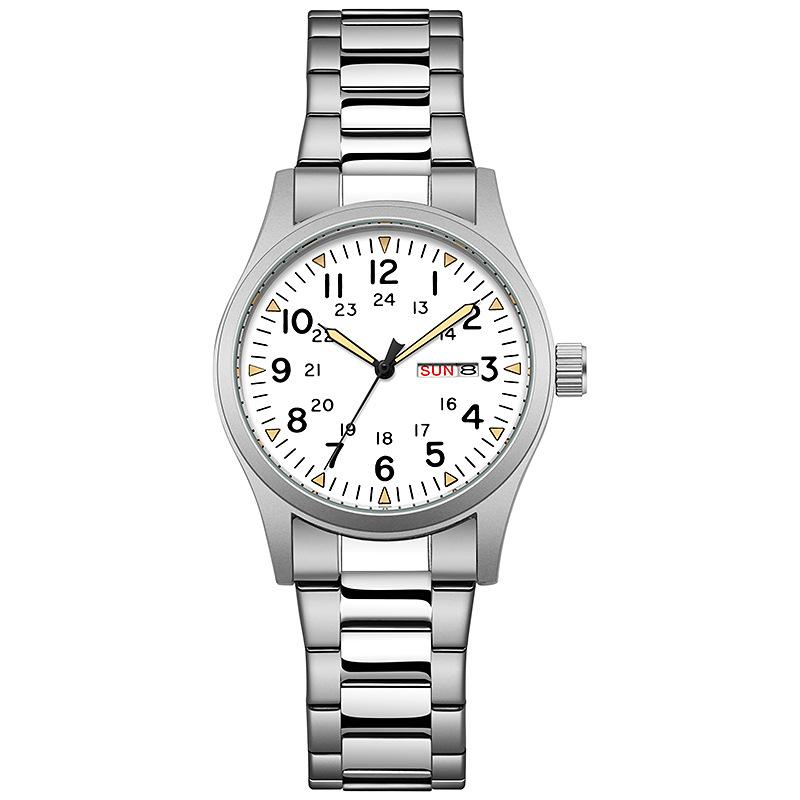 Heren 38mm Lichtgevende Wijzerplaat Dag Datum Horloge Licht op in het Donker Groen 30M Waterdicht Veldhorloge met Roestvrijstalen Band Beste Cadeaus Klok