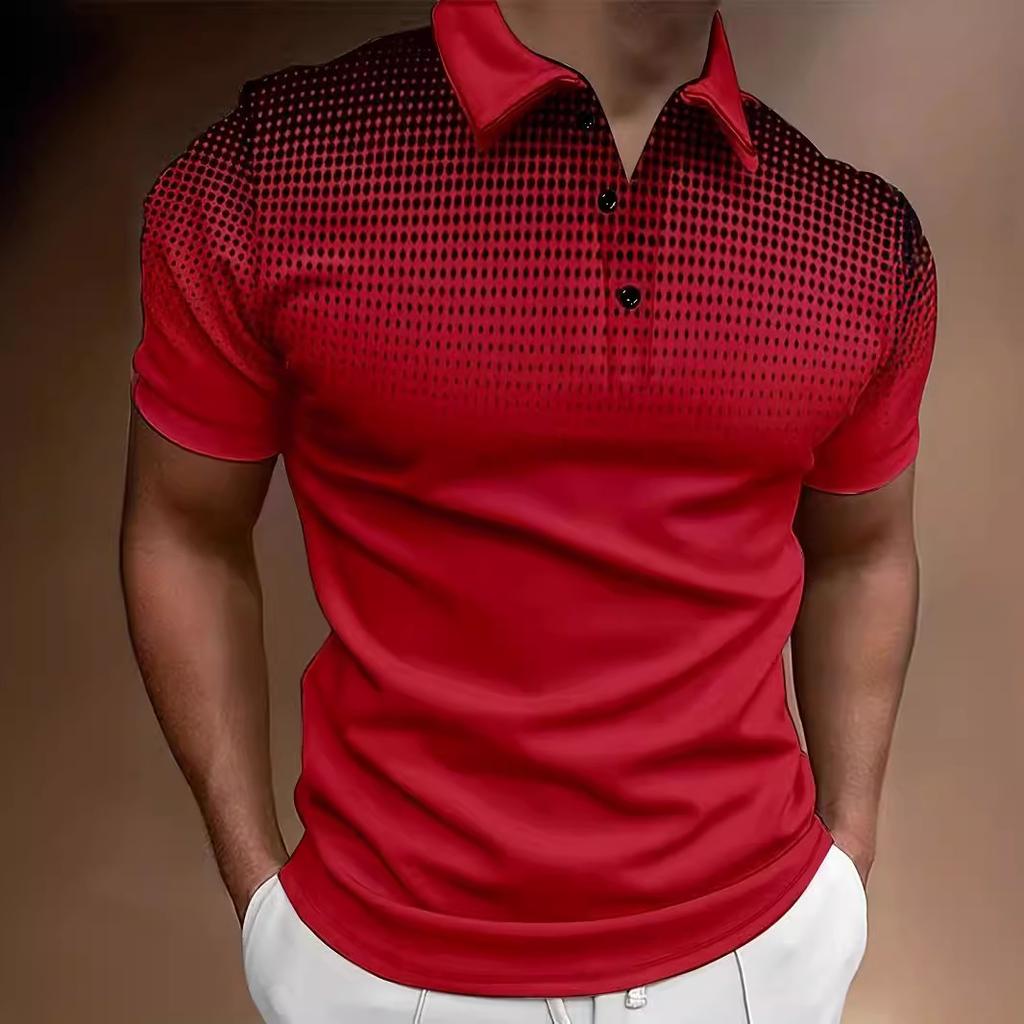 Polyester Fashion T-shirt Button Gradient POLO Shirt Casual Short Sleeved Summer Street Wear Men's Clothing European Size