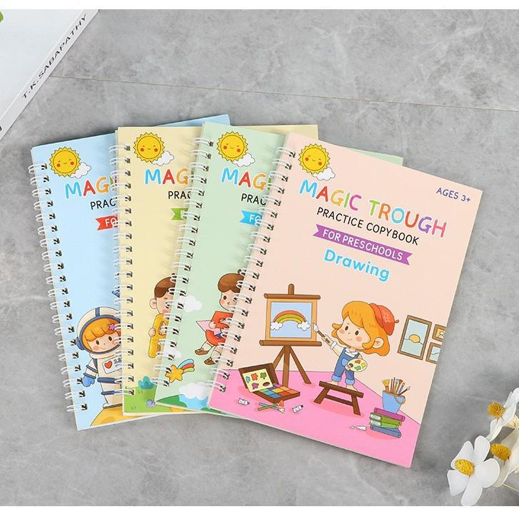 Multilingual Children's Calligraphy Practice Book – English, French, Arabic Grooves, Magic Ink, Fading Edition