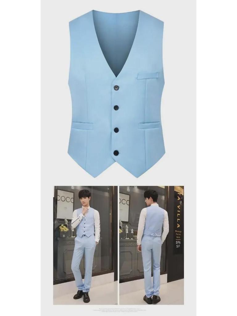 Men's Korean Style Slim Suit Vest - Business Casual for Spring & Autumn, Professional Groomsmen Dress Vest