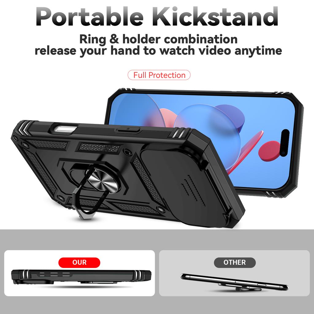 Militärische Schiebefensterhülle für iPhone 17 Pro Max Air 16e 16 Plus 15 14 13 12 11 Kameraschutzring Halter Rückseite