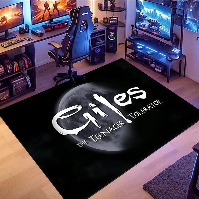 Giles The Teenager Tolerator Moon Print Area Rug, Dark Background Text Floor Mat, Non Slip Carpet Home Decor