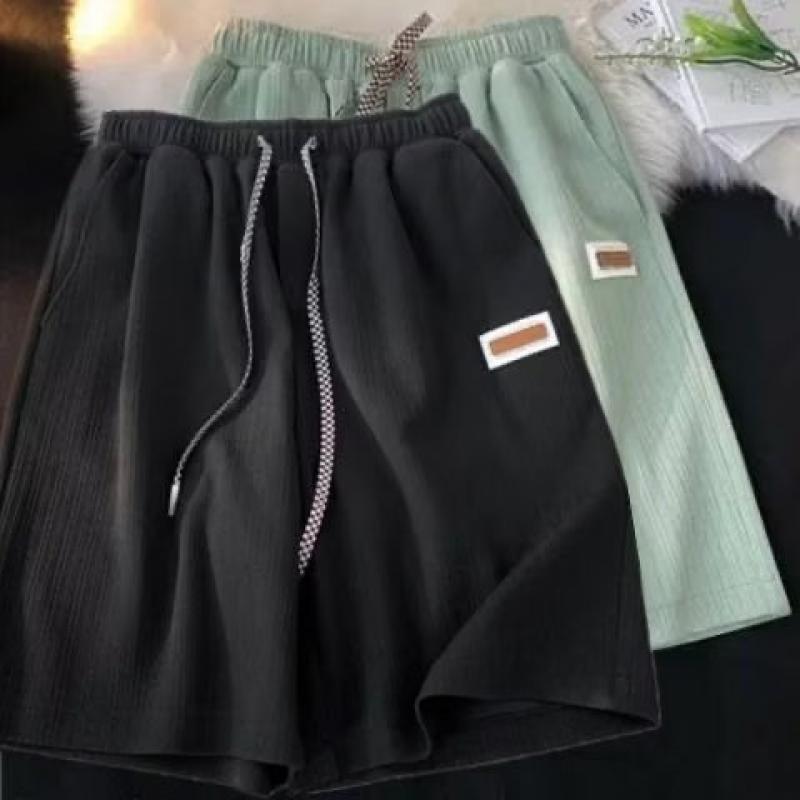 Spring And Summer Trendy Ice Silk Loose Casual Wide-leg Shorts Ins Versatile Solid Color Straight Sports Shorts Men's Large Size