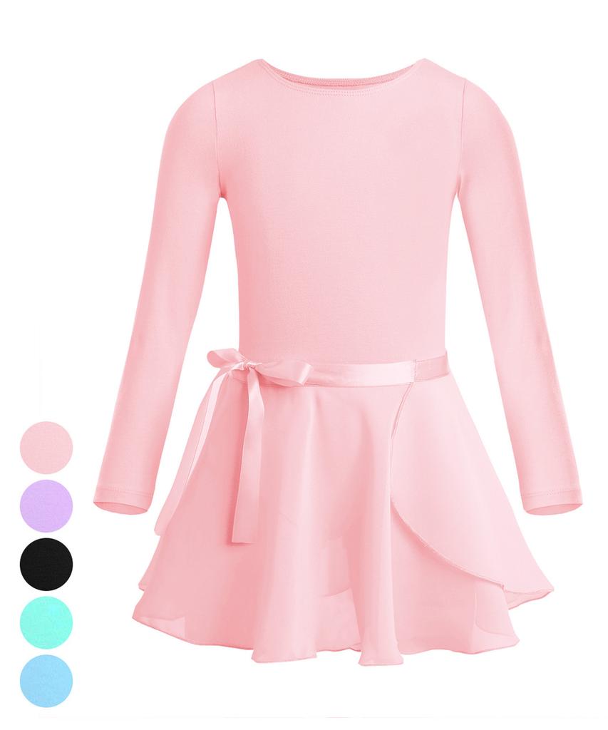 2Pcs Kid Girls Ballet Leotard Dress Ballerina Dance Costumes Gymnastics Bodysuit with Tied Skirt Set