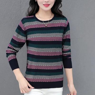 Comfortable Striped Long Sleeve Round Neck Contrast Color Pullover Women's Clothing Autumn Winter Casual Sweater Knitted Tops
