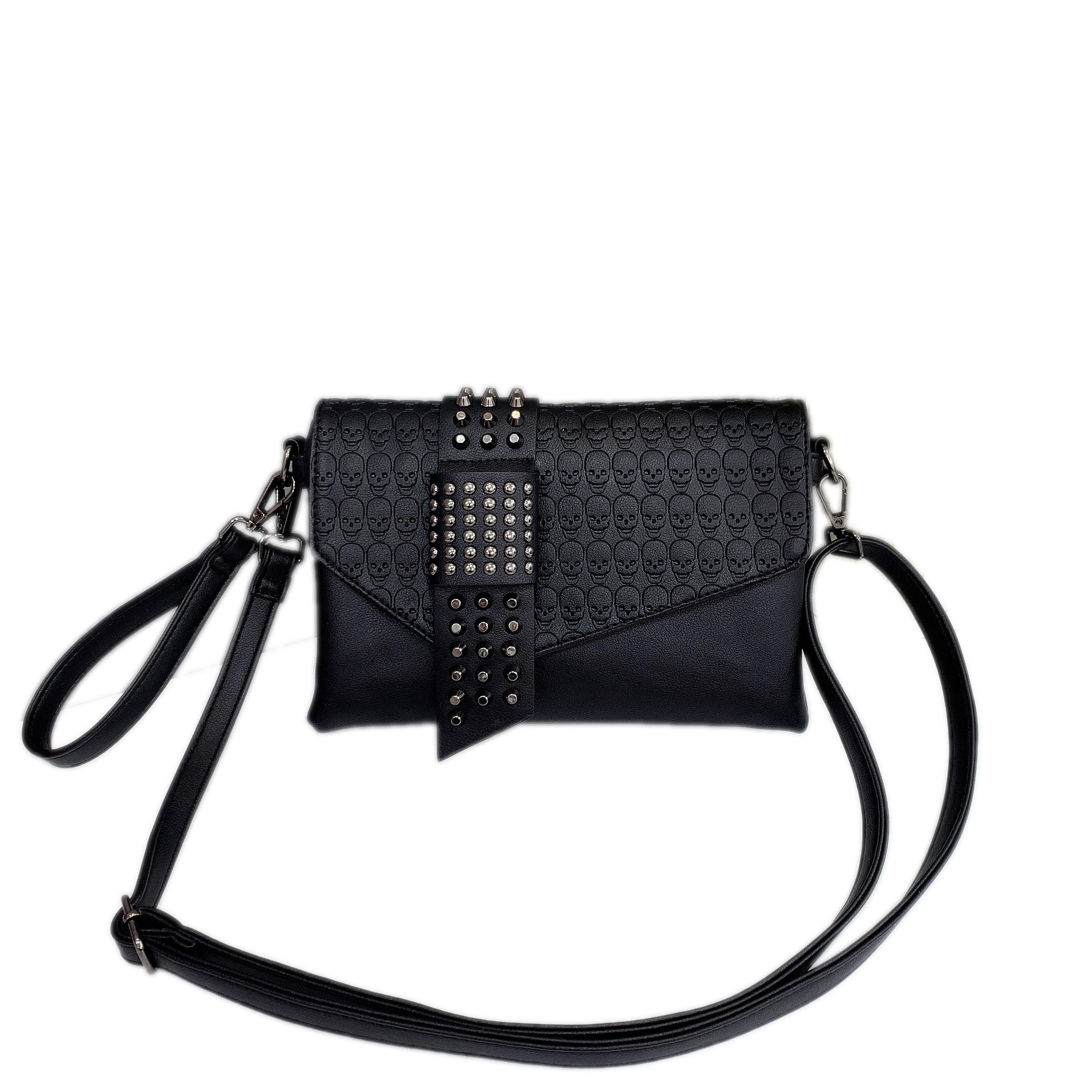 

Винтажные женские сумки с принтом черепа, сумка через плечо с клапаном, черная кожаная сумка в стиле панк с заклепками, маленькие женские сумки, Прямая поставка чёрный