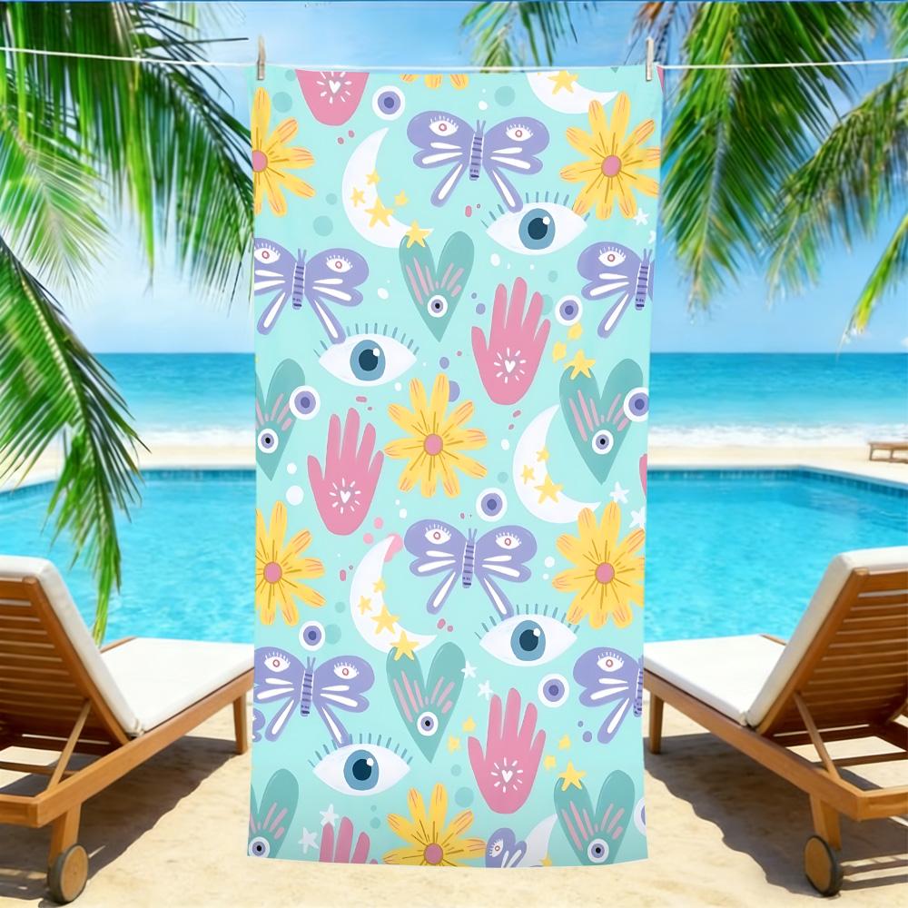 

Whimsical Boho Beach Towel – Soft Absorbent Microfiber with Evil Eye, Moon & Star Print for Summer W30*H60(CM)