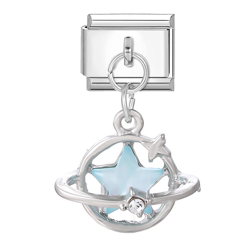Fashion Crystal Heart Star Flower Moon Tassel Chain Pendant Italian Charm Link Fit 9mm Bracelet Stainless Steel Women DIY Making