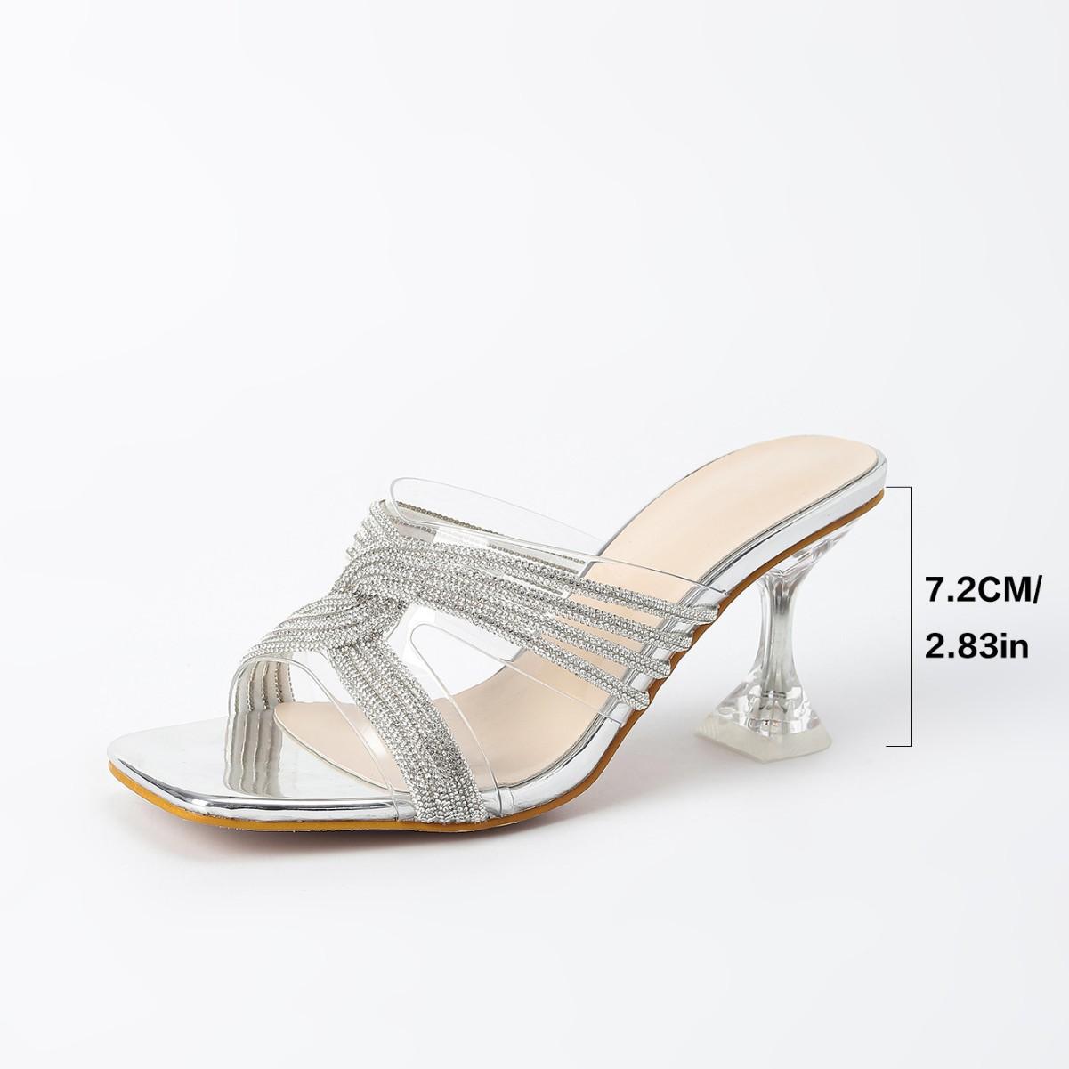

Прозрачные ПВХ босоножки на платформе с кристальным каблуком 2025 лето новые квадратный носок свадебная обувь крест стразы высокий каблук 35