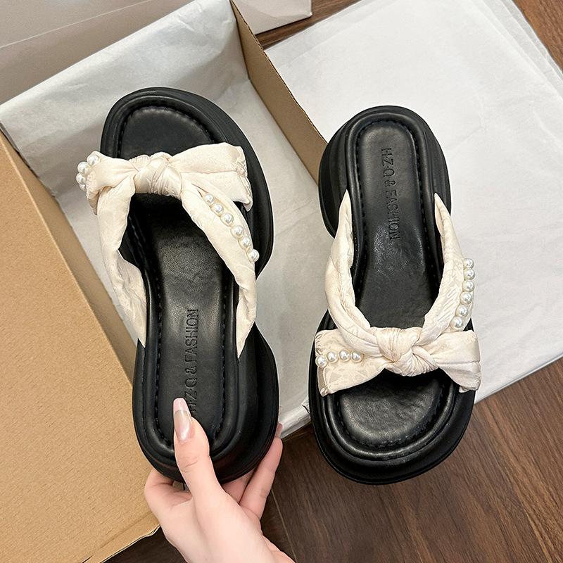 

With skirts, thick-soled height-increasing slippers, women s summer outer wear, fashionable and high-end, new flat sandals for going out 35 бежевий