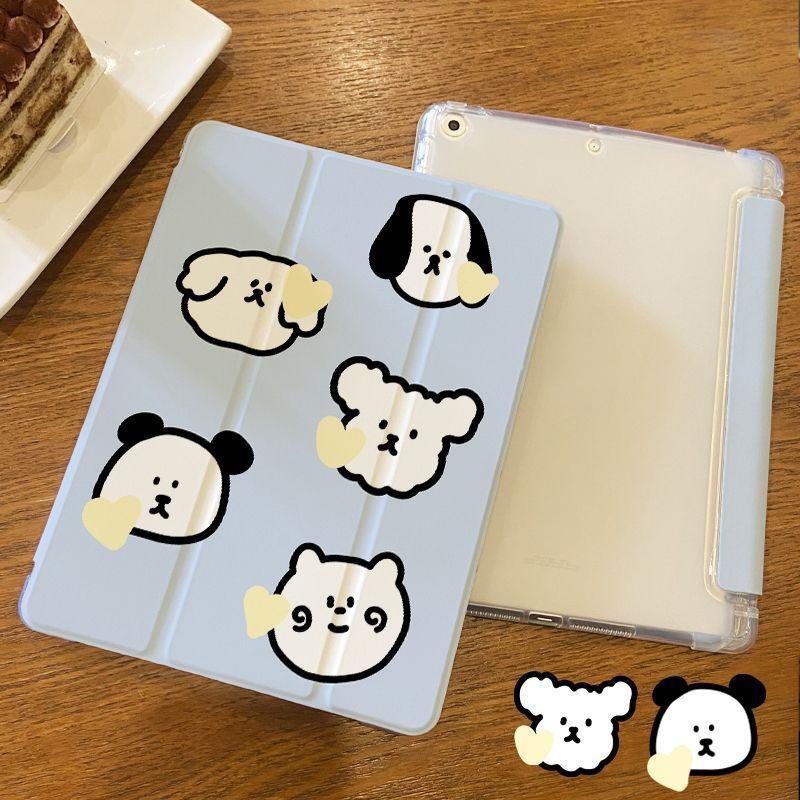 För iPad 2021 gen9 10,2-fodral Flerfärgat sött hundmönster Clamshell Smart skyddsfodral Air1/2 9,7 Air3 Pro2017 10,5 med pennhållare