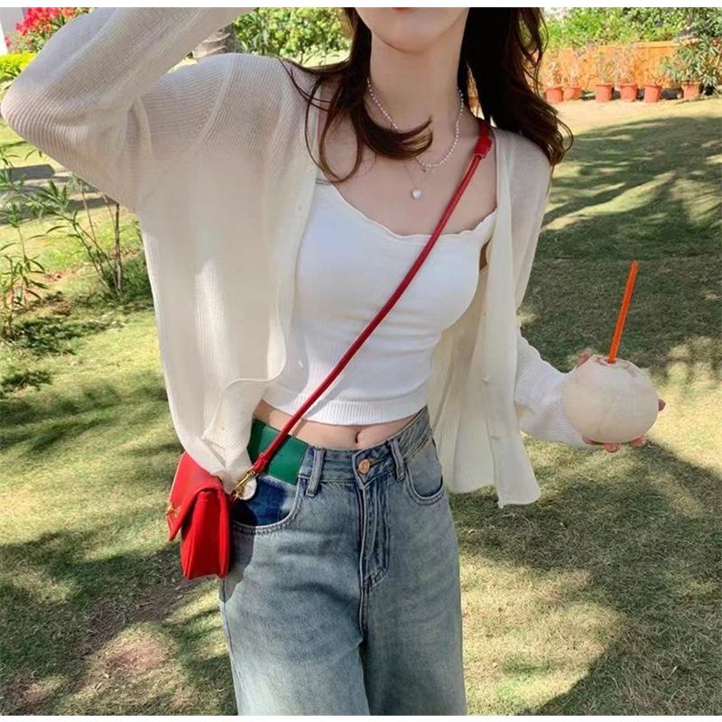 Mode V-Ausschnitt Sonnenschutz Strickjacke Dünne Damen Eisseide Strickjacke Sommer Locker Bluse Neu Lässig Einfach Kurztop Klimatisches Hemd