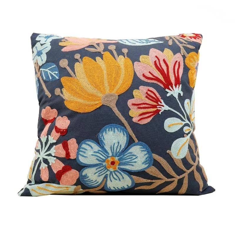 45X45Cm Flower Embroidered Throw Pillow Cover Plant Towel Modern Stamping Waist Cushion Cover Decor Home Decorative Pillowcase