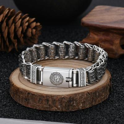 Bracelet Tube de prière Mantra à Six caractères de 13mm, bijoux rétro dominateurs pour hommes, cadeau pour petit ami