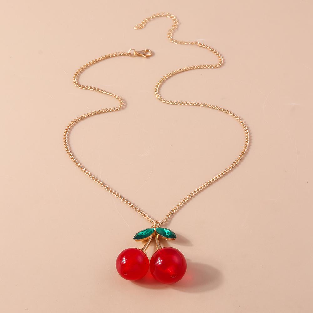 Aihua Neue Süße Goldfarbe Rote Kirsche Anhänger Halskette Für Frauen Persönlichkeit Halskette Hochzeits Schmuck Geburtstags Geschenke