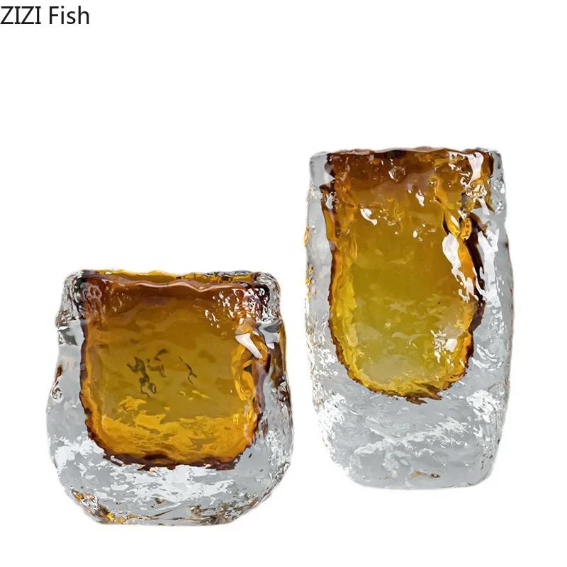 Transparent Amber Wrinkle Glass Vase Hydroponics Floral Vases Desk Decoration Artificial Flowers Decorative Flower Arrangement