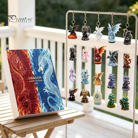 Fantasy Dragon Ornaments Advent Calendar, 2D Christmas Countdown Box with Calendar Acrylic Pendants, Festive Tree Hanging Decor, Holiday Gift Decor
