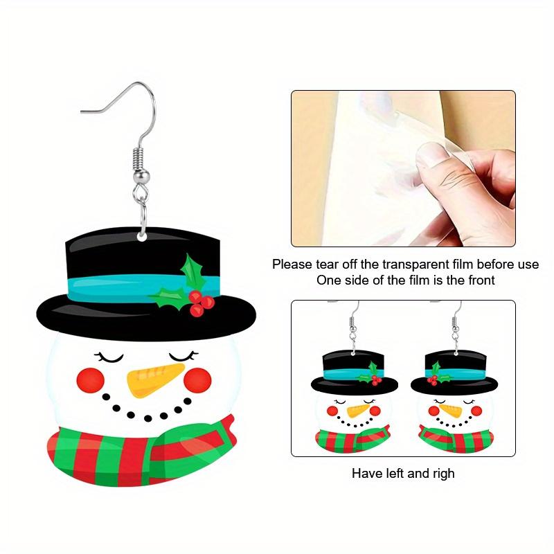 1Pair Acrylic Christmas Cartoon Top Hat Snowman Pattern Earrings Fashion Jewelry Gift for Women Female