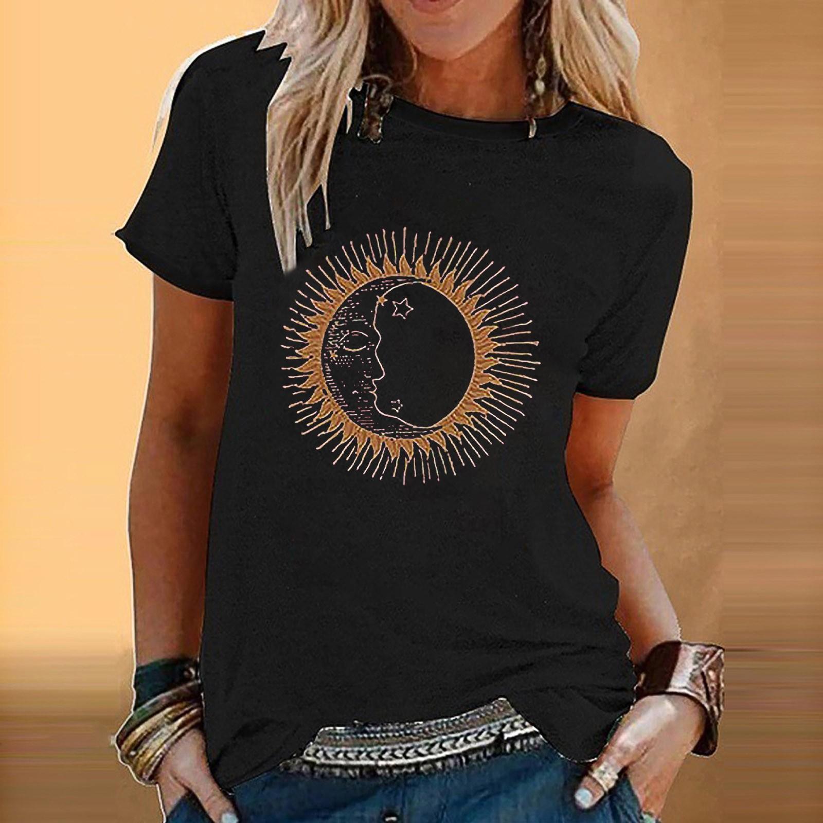 

Women Tie-dye Fashion Printed Colorful Short Sleeve Blouse Tops L