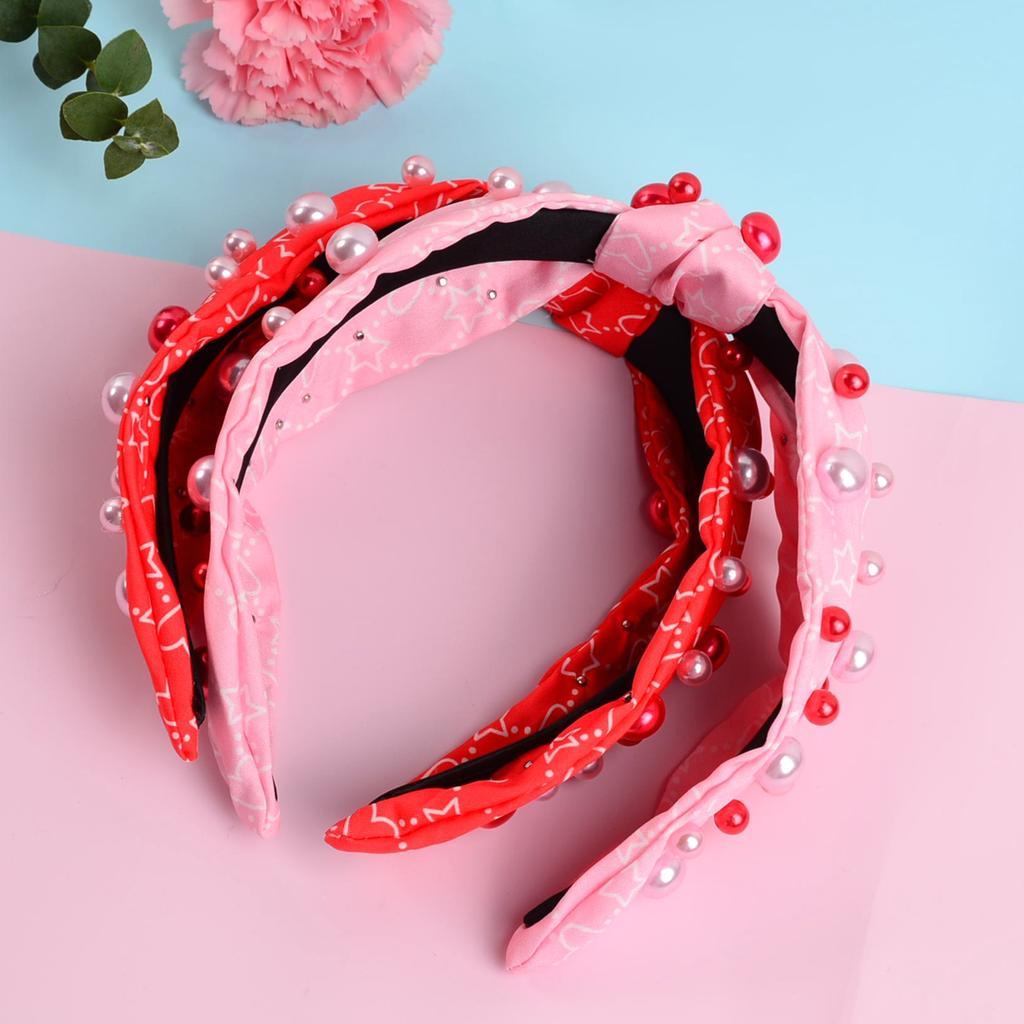 Rosa Perlenstoff-Haarband Valentinstagsparty-Geschenk Herz-Haarband Damen-Haarschmuck Geeignet für Feiertagspartys, Valentinstag O