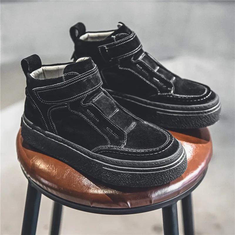 Suede Ankle Boots for Men High Top Casual Sneakers Leather Fashion Outdoor Sports Walking  Slip-on Shoes Brand Luxury Men Boots