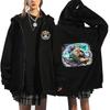 Mens Oversized Hooded Zip-Up Sweatshirt With One Piece Anime Print Plus Size Fleece-Lined Casual Jacket Fall