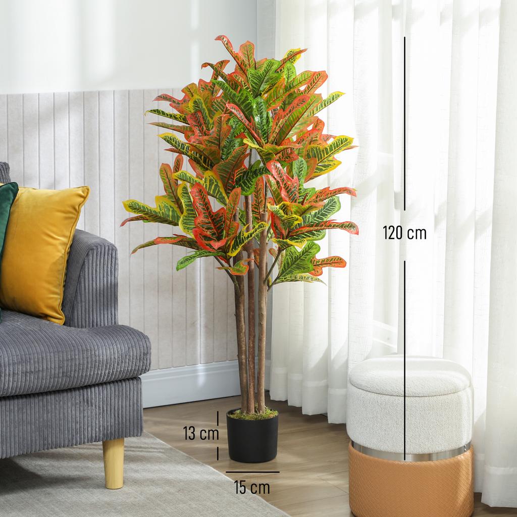 Artificial Croton 120 cm Decorative Artificial Plant with Pot and Leaves for Interior Decoration Multicolor