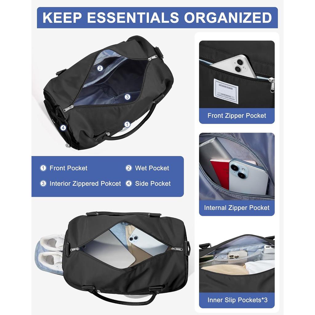 Sporttas voor Dames & Heren - Reis Duffel met Schoenvak & Nat Vak, Waterdichte Sport-, Yoga-, Weekend-, Handbagage