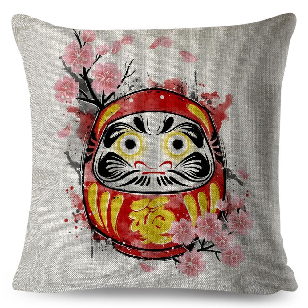 Japanese Style Ink Cushion Cover for Sofa Home Car Decor Beautiful Scenery Cat Girl Pillowcase Polyester Pillow Case 45x45cm