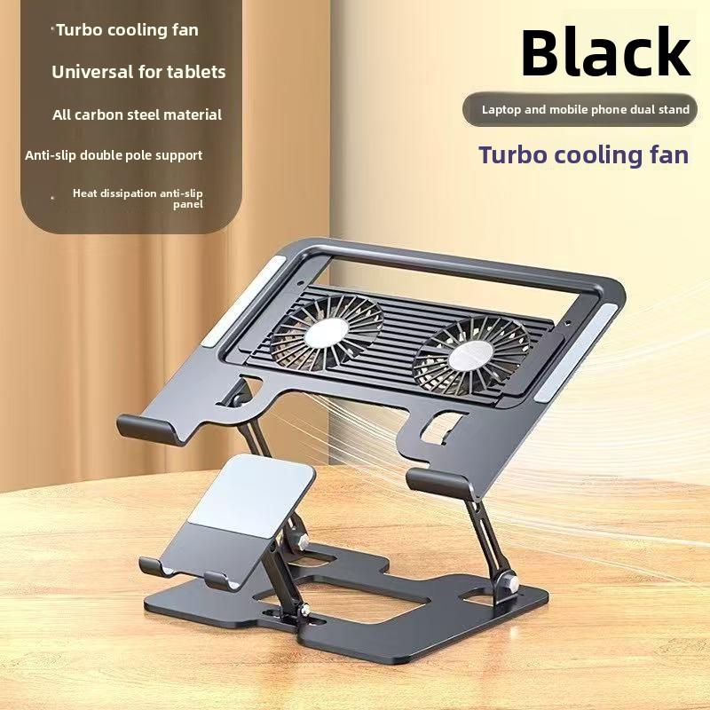 2-in-1 Laptop Phone Cooling Bracket Built-in Silent Fan, Height Increase Air Cooling Stand for Gaming Notebook Desktop