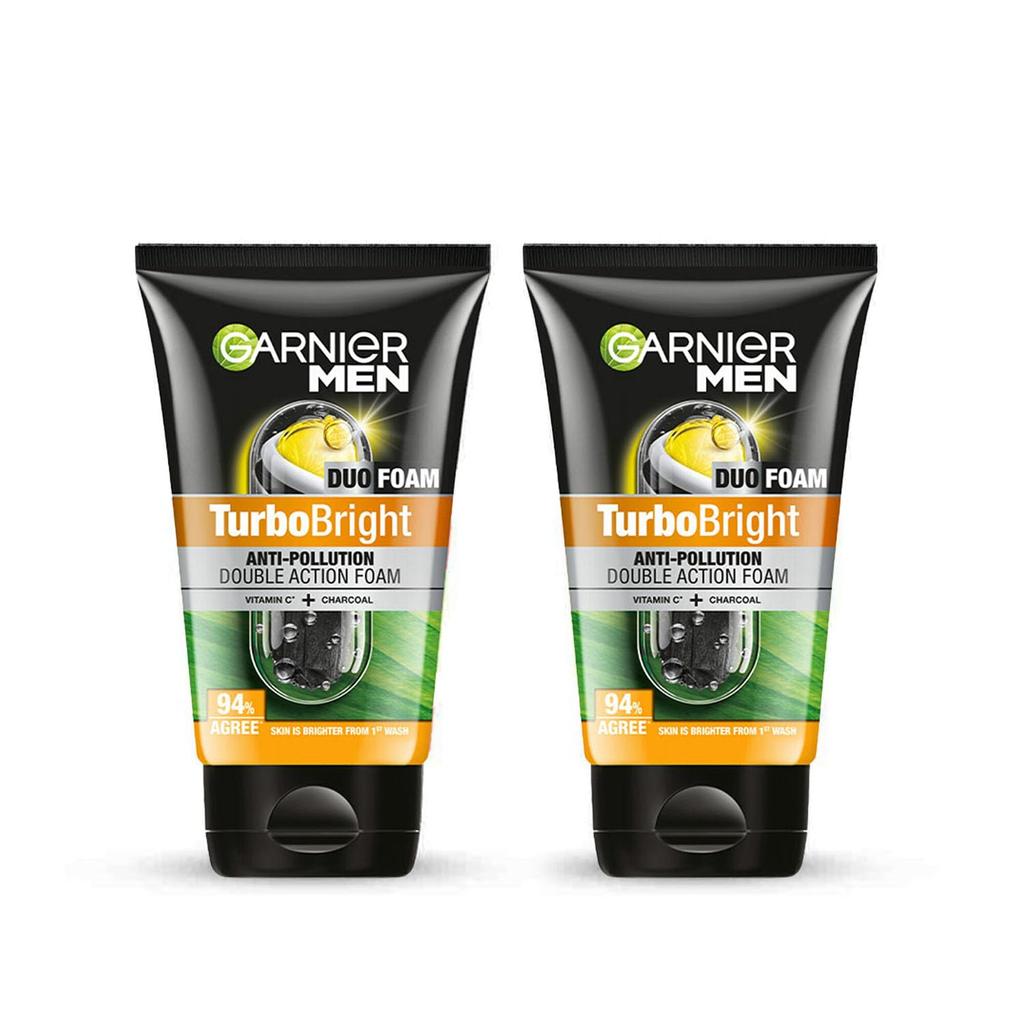Garnier Men, Face Wash, Brightening & Anti-Pollution, TurboBright Double Action, 100 g (Pack of 2)