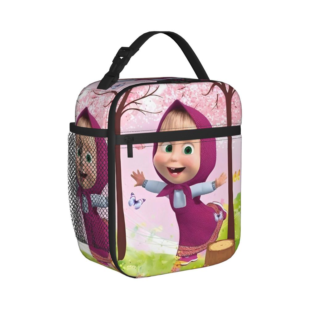 Kawaii M-Masha and Bear Insulated Lunch Bag Portable Lunch Container Thermal Bag Tote Lunch Box Work Travel Men Women