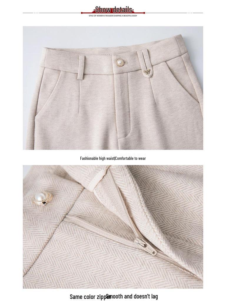 Women's High-Waist Acetate Wool Straight-Leg Pants: Warm, Velvet-Lined, for Autumn/Winter