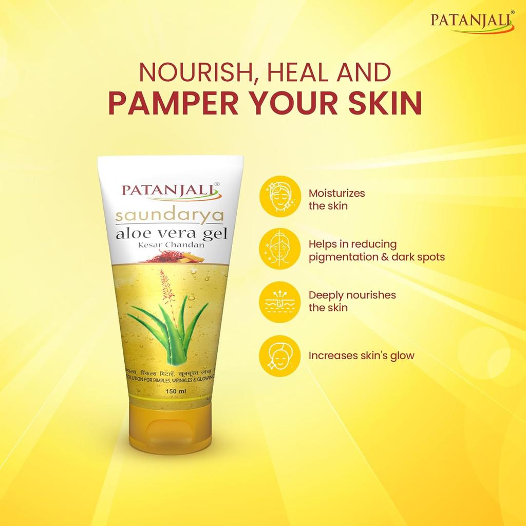 Patanjali Saundarya Aloe Vera Gel Kesar Chandan 150 Ml Hydrating Face Gel For All Skin Types Daily Skincare Care