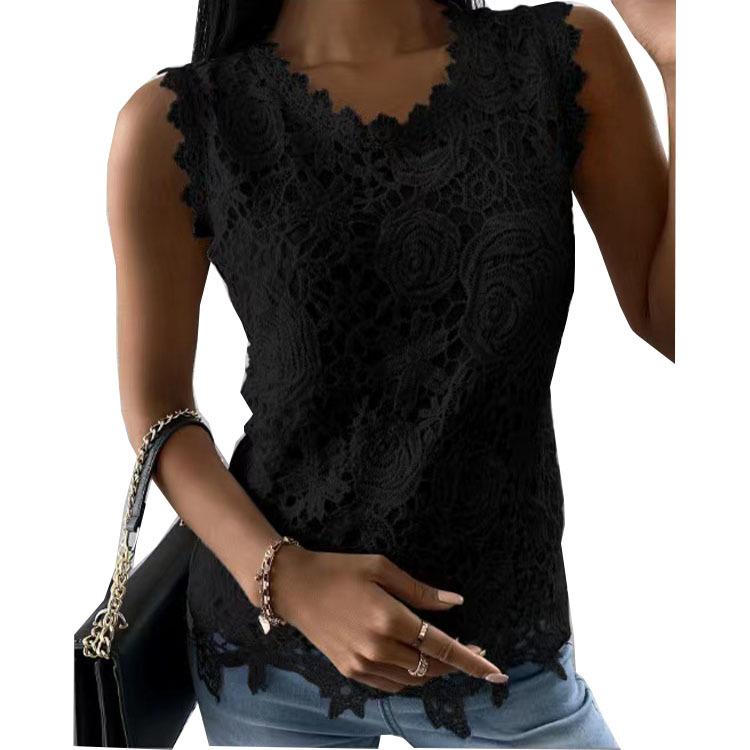 Plus Size Floral Vest Camisole Summer Tops Fashion Lace Blouse Women Jacquard Sleeveless Shirts Casual Women Vintage T-Shirt
